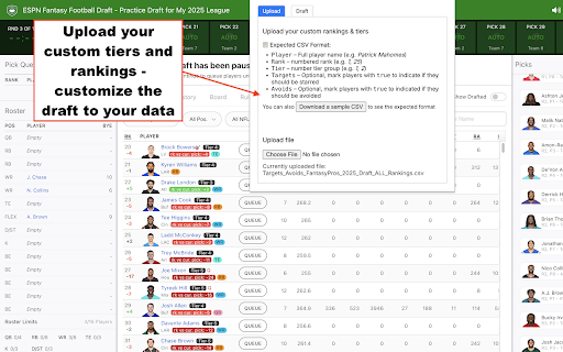 Fantasy Draft Helper :: Enhance fantasy football drafts with custom tiers & rankings and real time insights displayed on draft boards.