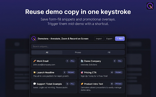 Demolens - Annotate, Zoom & Record on Screen :: Draw, annotate, highlight, zoom, record & overlay on any webpage with hotkeys - for live SaaS demos, sales, teaching & webinars.
