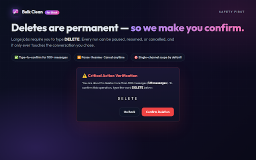Bulk Clean for Slack :: Bulk delete and clean your Slack messages in channels and DMs with advanced filters, threads, and safety controls.