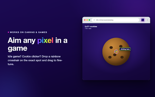 Clickster :: Auto-click any element — or a point on a canvas/game — at a rate you choose, with multiple targets at once.