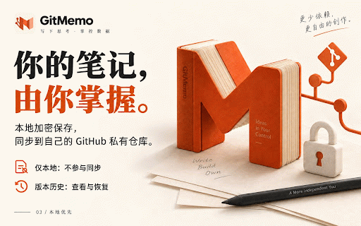 GitMemo · GitHub 同步笔记 :: 本地优先的 Markdown 笔记,快速记录、网页摘录与 GitHub 私有仓库同步。