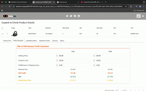 SellerBot - Free Amazon FBA Product Research & Seller Tools :: Free Amazon seller toolkit: profit calculator, competitor analysis, restriction checker, sales estimator & product research.
