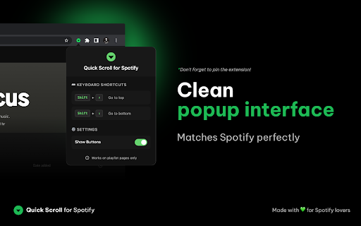 Quick Scroll for Spotify :: Navigate long Spotify playlists instantly with scroll buttons and keyboard shortcuts. Jump to top or bottom in the playlist.