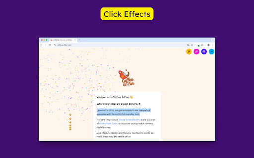 Cursor Party – The Fun Cursor Pack :: Add sparkles, cursor trails, and click confetti to your browser. Customize your mouse with fun effects!
