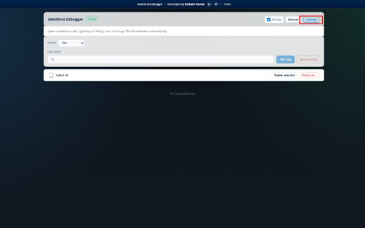 Salesforce Logger :: Read Apex debug logs for the logged-in Salesforce session, with auto-refresh, SOQL highlighting, and readable errors.