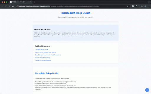 HCOS auto - Hide Chrome Omnibox Suggestions Auto :: Automatically deletes Google search history and protects your address bar search privacy