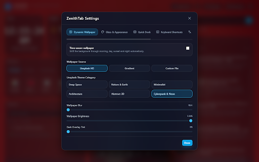 ZenithTab - New Tab Dashboard :: A customizable new tab dashboard: drag-and-drop widgets, bookmarks, news, weather, calendar, habits and dynamic wallpapers.
