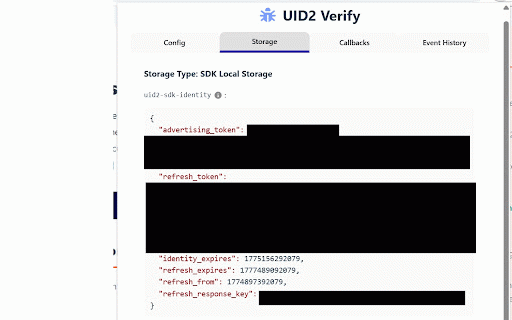 UID Verify :: Debug UID2/EUID implementations: track events, errors, storage, and SDK responses across websites for developers.