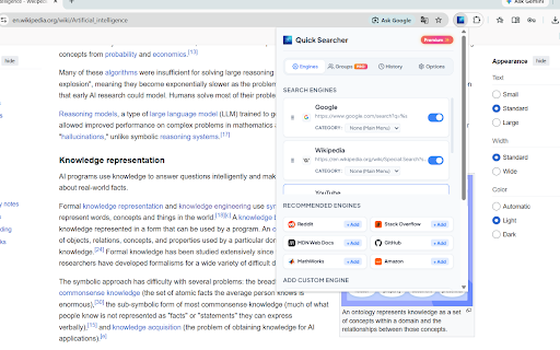Right-Click Quick Searcher :: Highlight text and right-click to search across your favorite or custom search engines instantly.