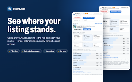 HostLens – Airbnb Comps, Pricing & Market Research :: Compare your Airbnb listing to local comps: price, estimated occupancy, amenities, reviews. STR market research and reports.