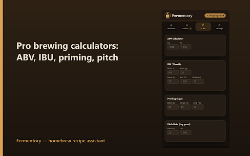 Fermentory — Homebrew Recipe Scaler :: Spot homebrewing recipes on any page — save, scale, and build shopping lists in seconds.