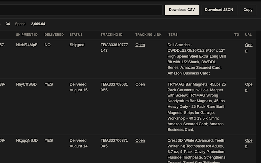 Amazon Order History Exporter :: Export your Amazon order history to CSV or JSON. Orders, items, payments, and shipments. Local only.