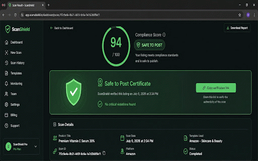 ScanShield™ – TikTok Shop Compliance Scanner :: Real-time compliance scanning for TikTok Shop listings. Catches policy violations before they become suspensions.