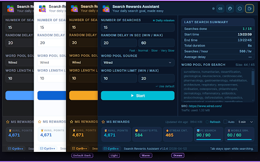Search Rewards Assistant :: View your MS Rewards points at a glance, monitor search progress in real time, and complete your daily PC search goal.