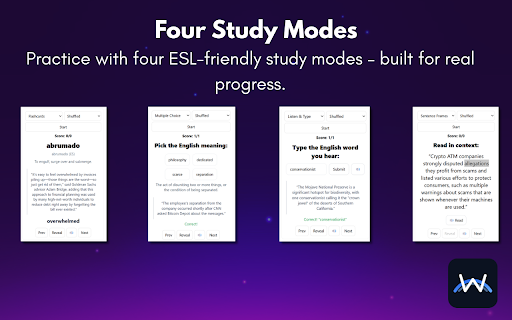 ESL Flashcards & Vocabulary - Learn English with WordBridge :: ESL Flashcards & Vocabulary. Learn English while browsing. Save words and practice with Anki-style quizzes instantly.