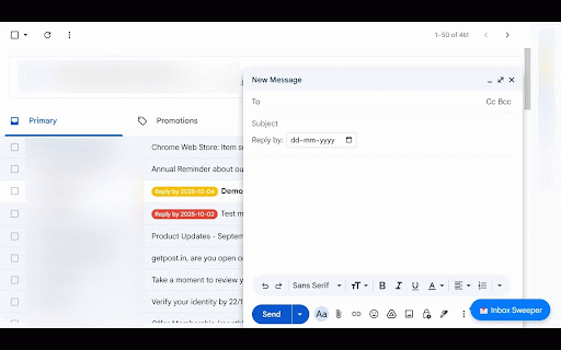 Inbox Sweeper :: Clean & automate Gmail with Inbox Sweeper: add Reply‑By-Date in compose & see colored inbox indicators by date.