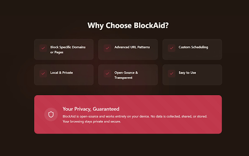 BlockAid: Website Blocker :: Block distracting websites and boost your productivity. Add domains and block current pages all in one easy-to-use Chrome extension.