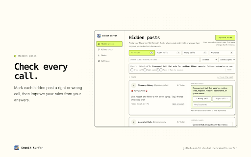Smooth Surfer :: Filter distracting feeds, add loading delays to habitual sites, and share pinned tabs across Chrome windows.