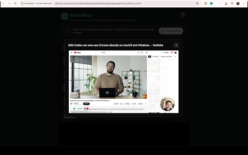 ScreenRoll - Screen Recorder :: Record Chrome tabs or your desktop (screens & windows). 100% free, local-only. Works with skills and automation.
