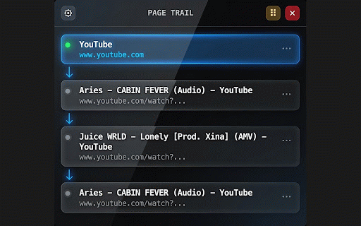 Current Tab History - In-Page Trail :: Stop losing your place in a tab. See your current tab history, preview earlier pages, and jump back without repeated Back clicks.