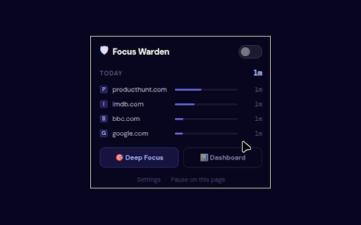 Focus Warden :: Guard your attention. Block distracting sites, set daily time limits, and earn back time through microlearning.