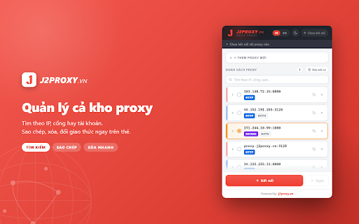 J2Proxy.vn - Proxy Switcher & Manager :: Đổi proxy 1 chạm: quản lý danh sách proxy HTTP & SOCKS5 có user/pass, bật tắt nhanh. Proxy switcher cho Chrome.