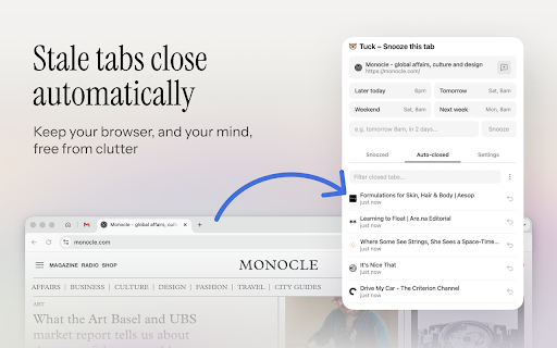 Tuck :: Snooze tabs and auto-close inactive ones