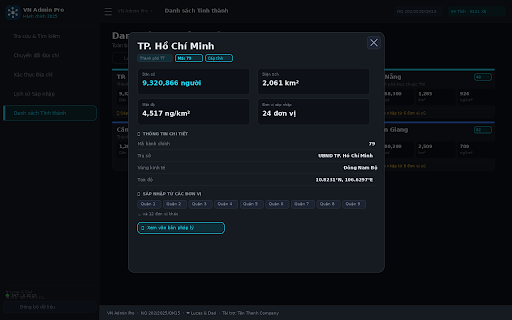 VN Admin Pro – Tra cứu Hành chính Việt Nam :: Tra cứu tỉnh/thành, xã/phường Việt Nam. Dùng offline, tự động cập nhật. Chuyển đổi & xác thực địa chỉ, xem lịch sử sáp nhập.