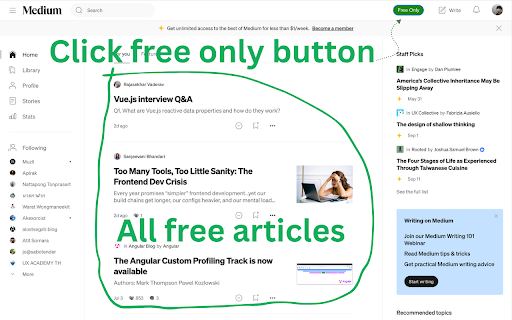 Medium Free Filter :: Add a toggle in Medium's navbar to filter free-to-read articles.