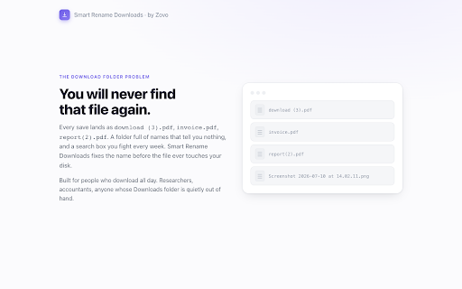 Smart Rename Downloads :: Rename every download automatically with date, site and title tokens. Per-site rules, regex, folder routing. Local, zero clicks.