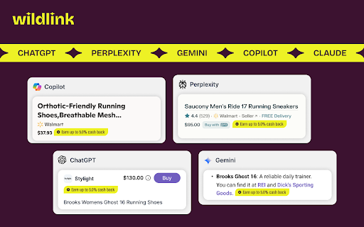 Wildlink: Smarter shopping with rewards :: Auto-apply coupons and earn rewards wherever your AI-guided journey takes you.