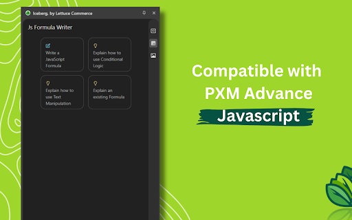 Iceberg, by Lettuce Commerce :: Map your Salsify channels with ease. An easy to use AI-powered side panel that let's you write Salsify formulas faster than ever.