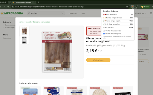 Mercabien :: Semáforo de origen en la tienda online de Mercadona: Marruecos, origen dudoso o España. No afiliado a Mercadona.