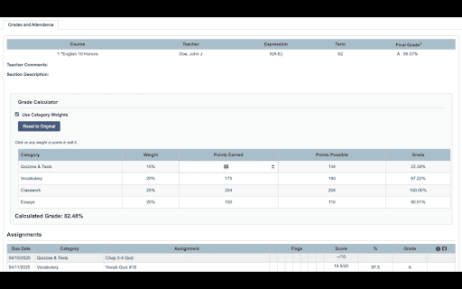 PowerSchool Grade Calculator :: Calculate grades and GPA in PowerSchool with persistent weight storage