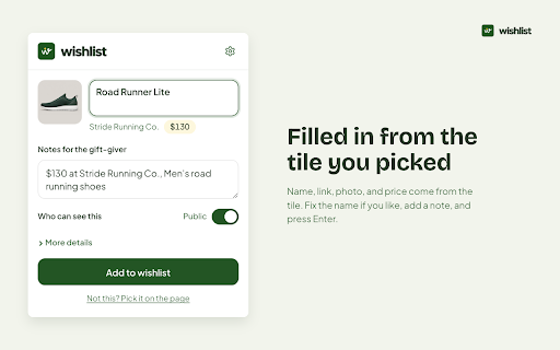 Wishlist :: Save things you spot online to your wishlist.