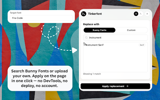 Tinkerfont :: The fastest way to inspect, replace, and test new fonts on live websites.