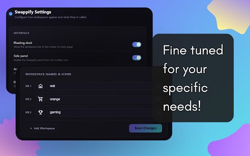 Swappify :: Opera GX-style Workplaces for Chrome. Save, close, and swap entire sets of tabs instantly to cut clutter and free up memory.