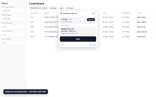BestAmazonBooker — Amazon Relay Helper :: Filter and highlight Amazon Relay loads. See bobtail and weight on the board. Optional Telegram alerts.