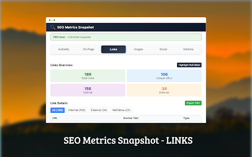 SEO Metrics Snapshot :: Complete SEO analysis: Domain Authority, Page Authority, On-Page, Links, Images, Social Previews, and Schema Markup.