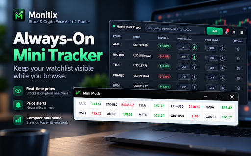 Monitix – Stock & Crypto Price Alert & Tracker :: Real-time stock & crypto tracker with smart alerts. Instant notifications for price & market changes.