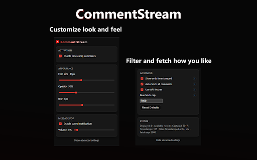 CommentStream for Youtube :: CommentStream for Youtube: Live-style overlay of YouTube comments synced to timestamps.