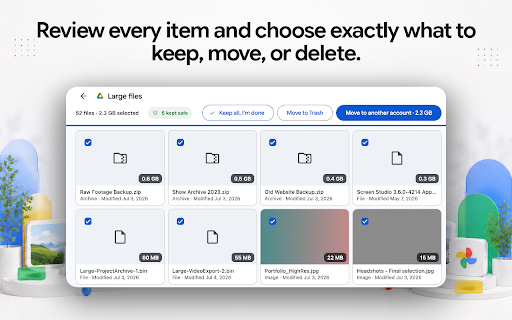 Storage Cleaner for Gmail, Drive & Google Photos: Up to 60 GB Free :: Free up space: delete junk or move items to another account and share them back. Use up to 4 accounts for up to 60 GB combined.