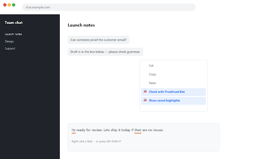 Proofread Bot — Grammar & Spell Checker :: Grammar and spell checker for Gmail, chat, and forms. Underline mistakes and accept fixes in place.