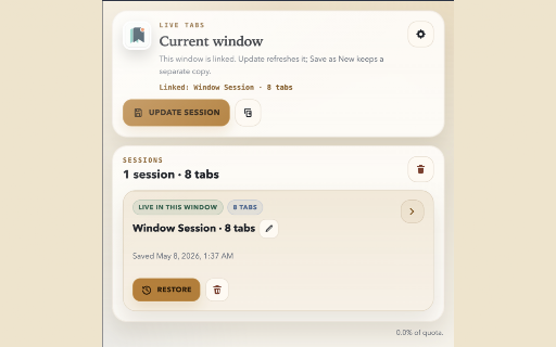 Live Tabs - Session Saver :: Save, pin, organize, and restore local tab sessions from a simple popup.