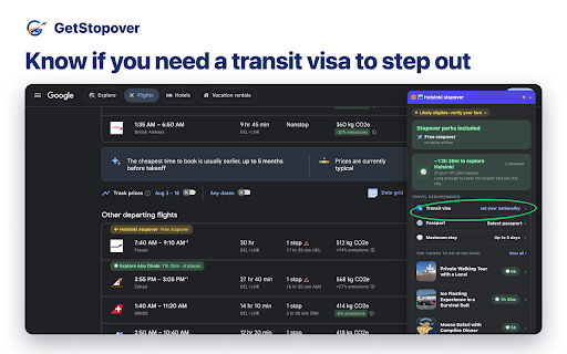 GetStopover – Free Hotel on Layovers, Stopover & Transit Visa for Flights :: See free-hotel stopovers, transit-visa traps, self-transfers and tight layovers flagged right on your flight search results.