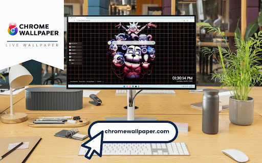 Five Nights at Freddy's Dark Aesthetic Live Wallpaper :: Menacing FNAF animatronics clustered together against dark grid background with eerie lighting.