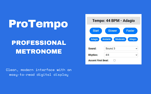 ProTempo - Professional Metronome :: A professional-grade metronome for musicians, featuring multiple time signatures, tempo markings, and customizable sounds.