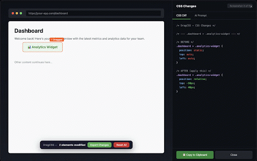 DragCSS — Copy Visual CSS Changes for AI & Copilot :: Drag any webpage element, see CSS changes live, and copy the diff to paste into Copilot, ChatGPT, or any AI.
