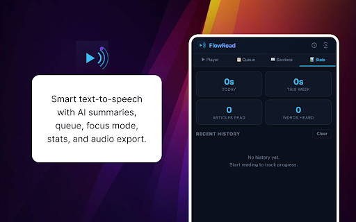 Read Aloud :: Smart text-to-speech with AI summaries, reading queue, focus mode, history, and more.