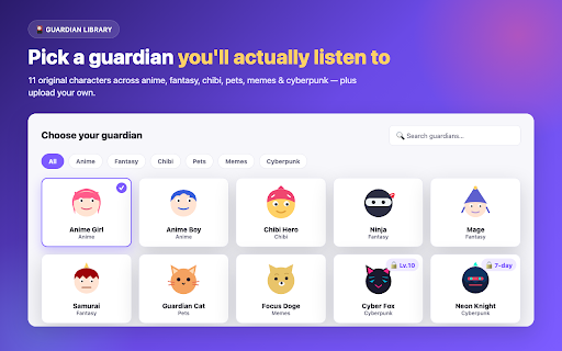 Focus Guardian — Anime Website Blocker & Focus Timer :: Block distracting sites with an anime guardian who keeps you on task. Focus timers, XP, and motivation that actually sticks.